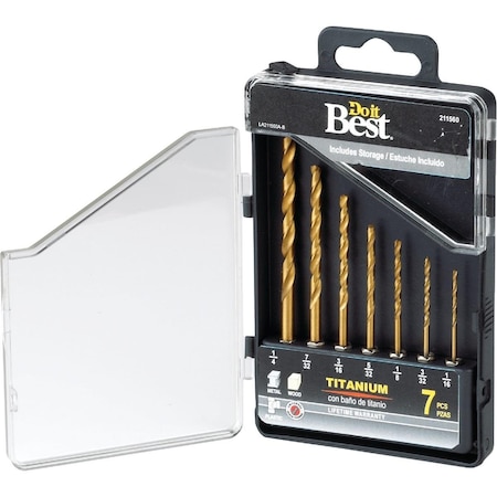 All-Source 7-Piece Titanium Hex Shank Drill Bit Set, 1/16 In. thru 3/16 In. 503171DB